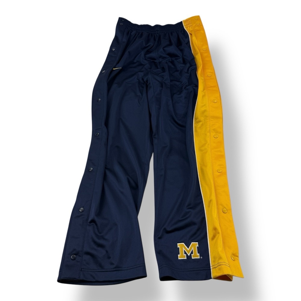 Nike Team Vintage‎ Blue Yellow Tear Away Snap Warm Up Pants Large Michigan NCAA
